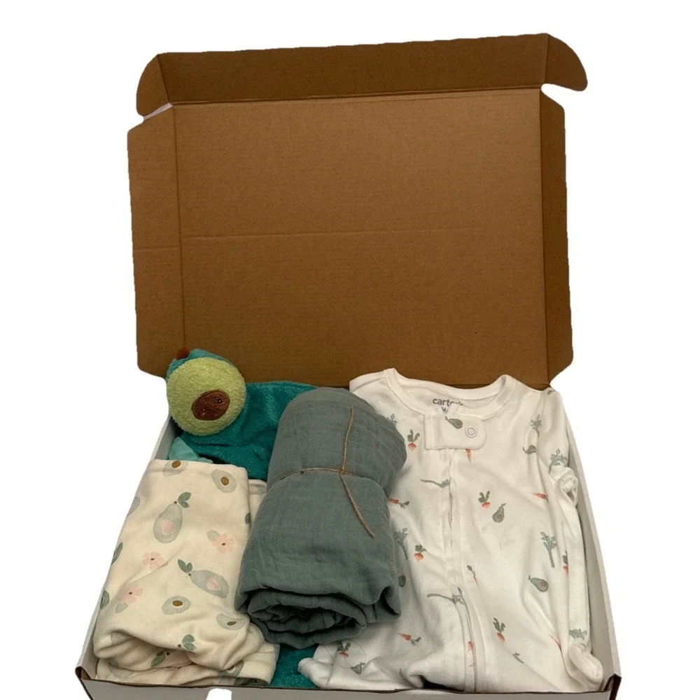 New Avocado Baby Girl Shower Newborn Box, Infant Present Clothes, Lovey, Blanket